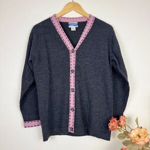 VTG! Pendleton Classic 100% Virgin Wool Gray Cardigan Sweater Purple Trim S